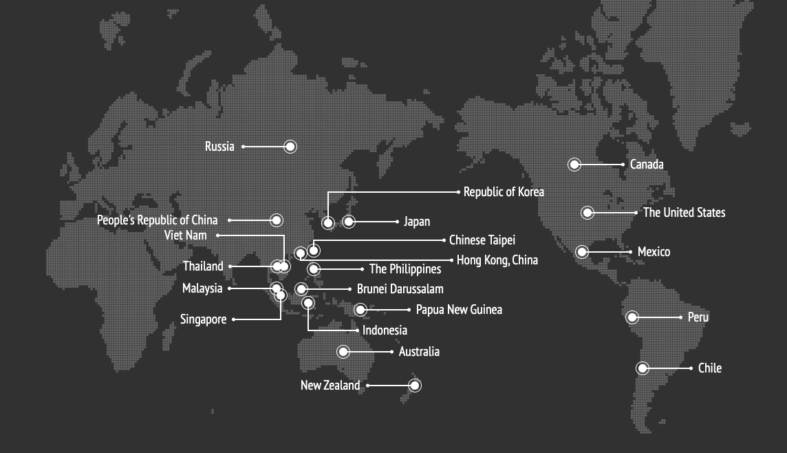 Geo-political map marking the countries participating in the APEC Cross-Border Privacy Rules System